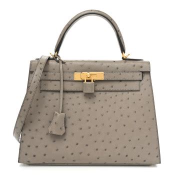 HERMES Ostrich Kelly Sellier 28 Gris Tourterelle 